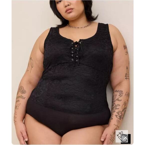 Torrid Womans Black Lace Corset Seamed Lace-Up Bodysuit Size 3X - Picture 2 of 8